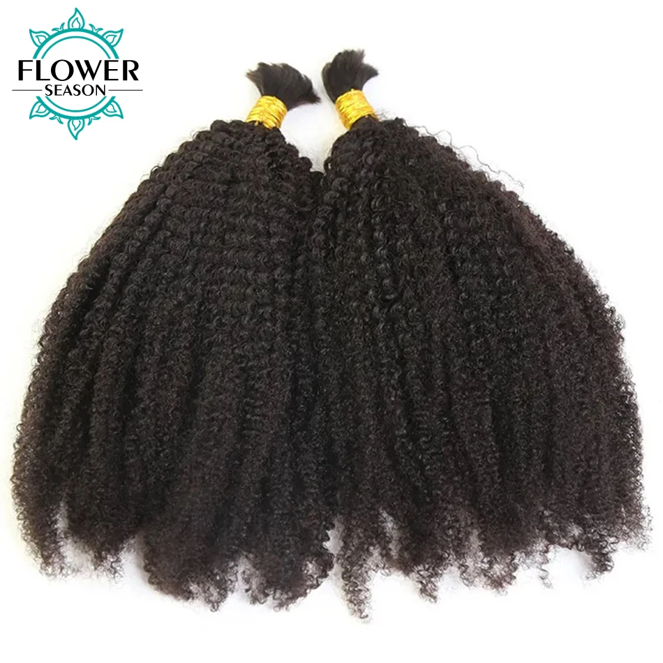 Afro Kinky Curly Bulk Hair for Braiding, Human Hair Extensions for Braids, No Weft, Wholesale for Women, 100g per Bundles