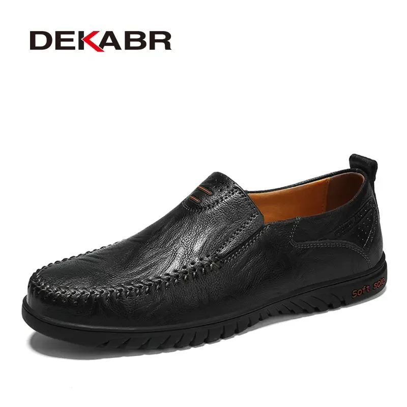 DEKABR Genuine Leather Men Casual Shoes Loafers Men Shoes Quality Comfort Soft Shoes Men Flats Hot Sale Moccasins Big Size 37~47