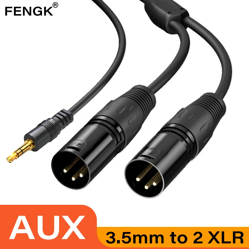 3.5mm AUX Cable to 2 XLR Male Balanced Analog Audio Cable for Microphone 3.5mm AUX XLR Female PC Laptop Phone Speaker Amplifier