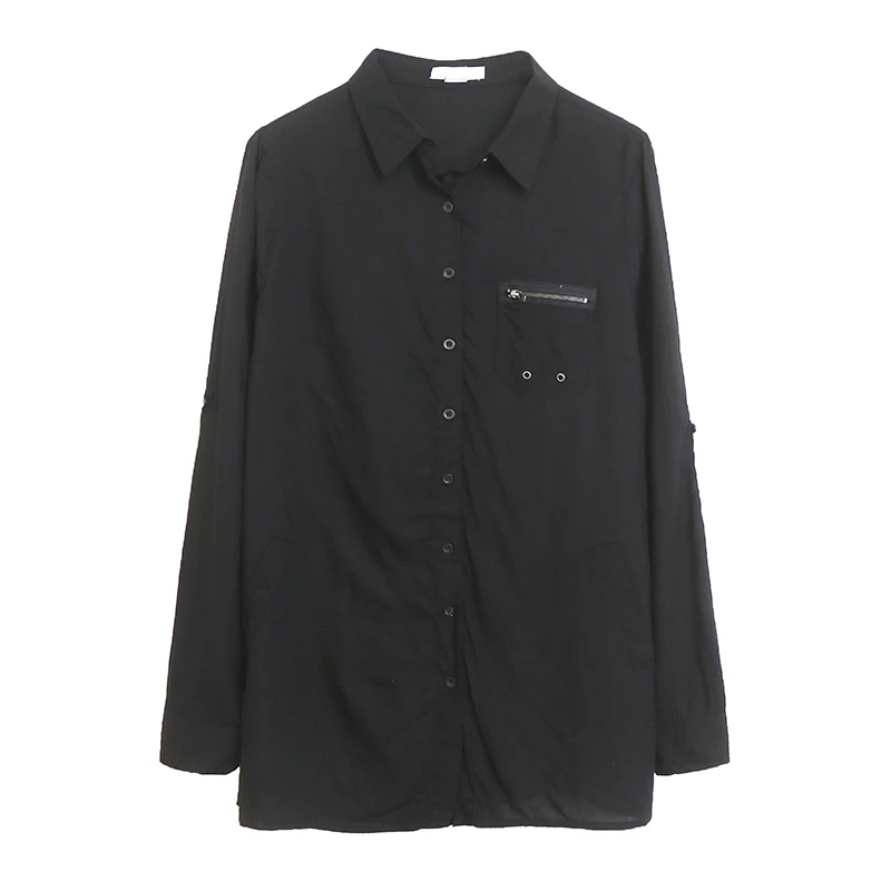 

Casual Versatile Color Simple Long Sleeve Silk Shirt Slimming Loose Comfortable Mid-Length Shirt Pocket