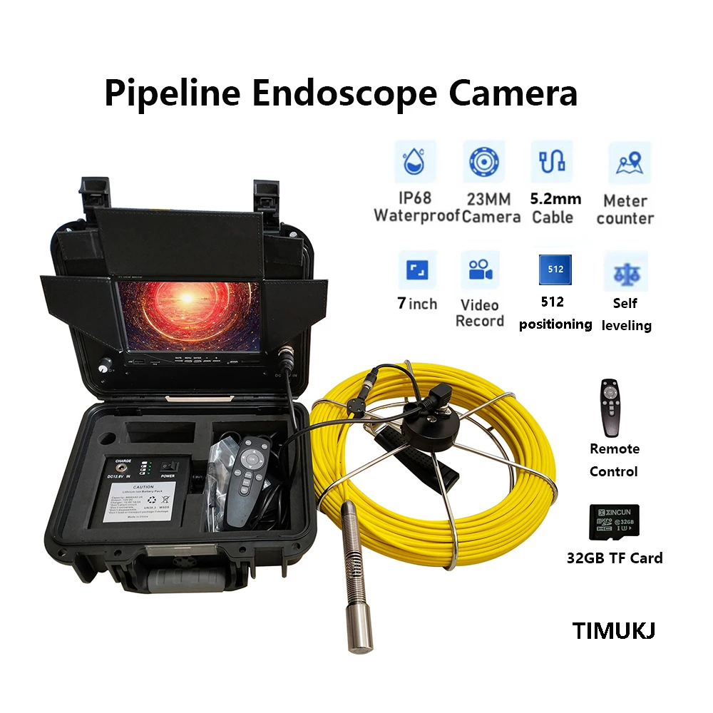 DVR 32GB Self Leveling 512Hz Meter Counter 23mm IP68 Camera head Sewer Pipe Insperction Endoscope Camera