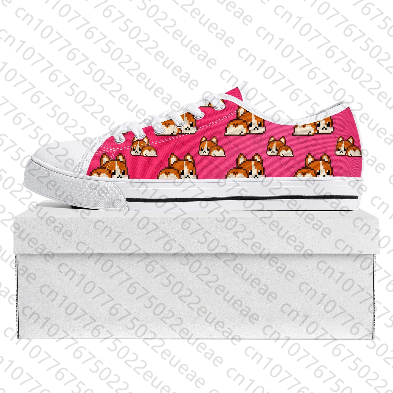 Corgi Butt Cute Cartoon Low Top Sneakers, Chaussures en toile pour hommes et femmes, Chaussures de couple décontractées, Chaussures personnalisées, Adolescent, Rencontres, Prode, Haute qualité