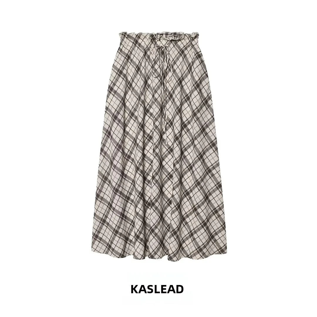 

KASLEAD New Women's Fashionable Plaid Midi Skirt Slimming Versatile Midi Skirt Standard Fit Polyester Fiber Spring 2026