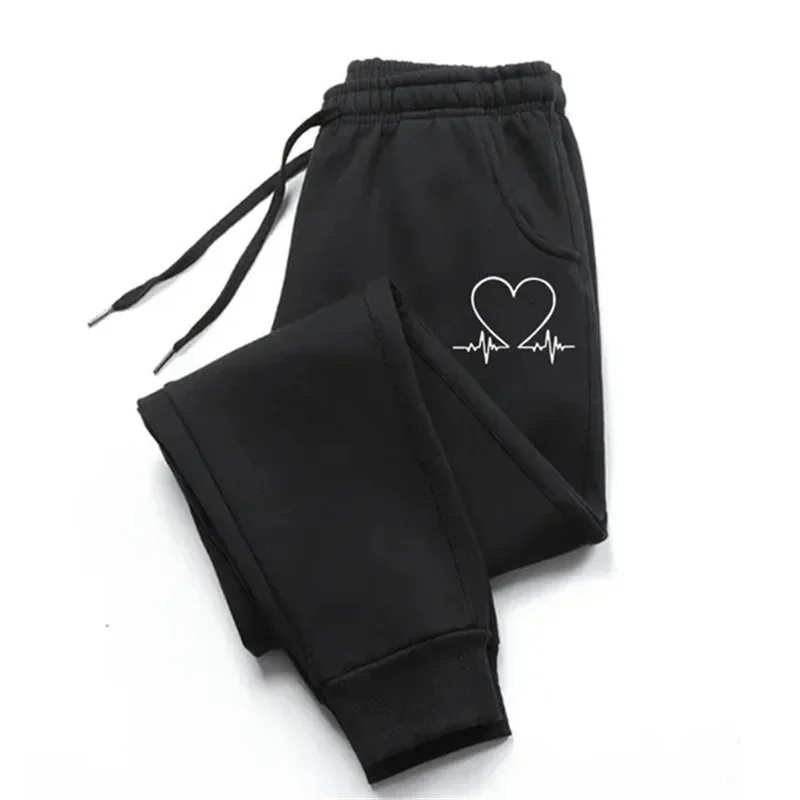 Calça esportiva de cintura alta feminina, calça de streetwear, moletom casual, moda estampada, outono, inverno