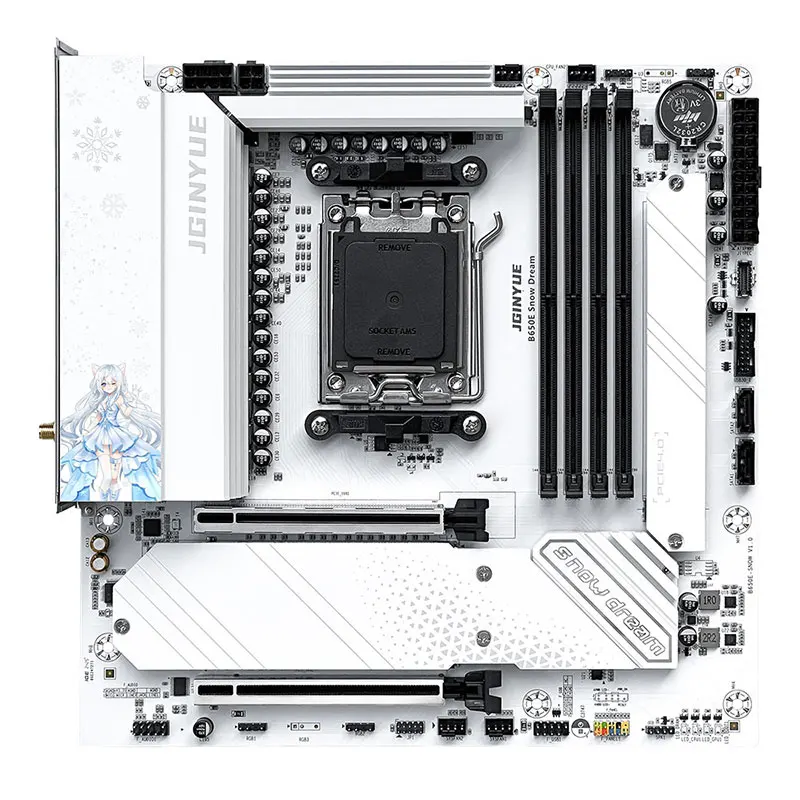 

Материнская плата JGINYUE AM5 B650E Snow Dream, поддерживает AMD Ryzen 9000/8000/7000, PCIe 5.0, DDR5 7000+(OC), 2,5G LAN, ARGB