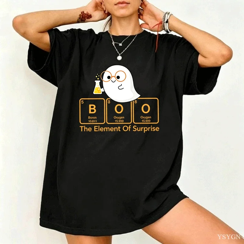 Chemistry Boo The Element of Surprise Cute Chemist Halloween T-Shirt Cotton Women Mens Clothing Tops Camiseta Streetwear