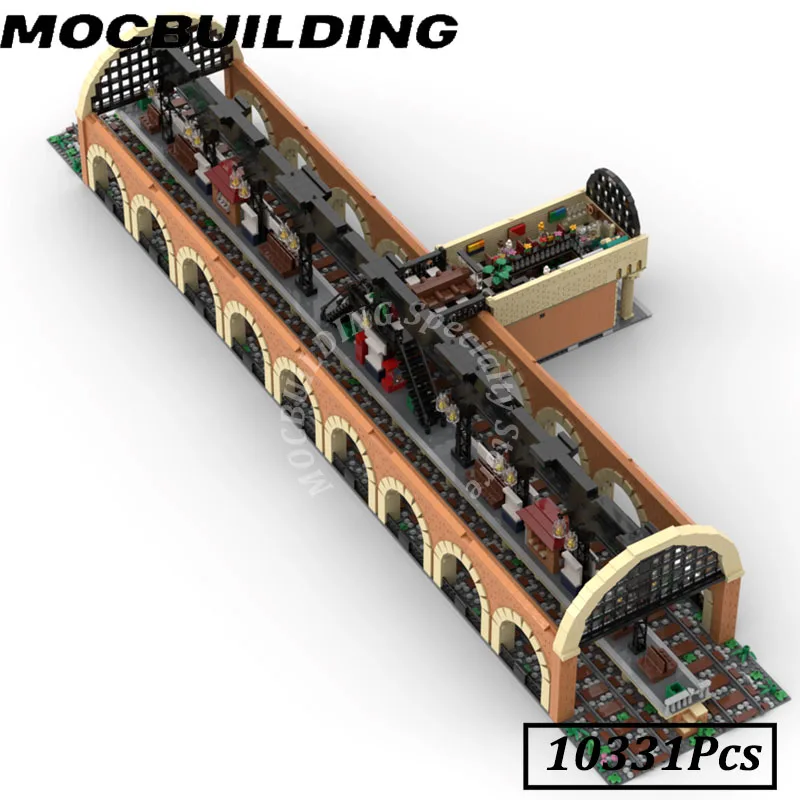 Train Station with Interior City Street View Modular MOC Building Blocks Brick Toys Display Construction Christmas Present