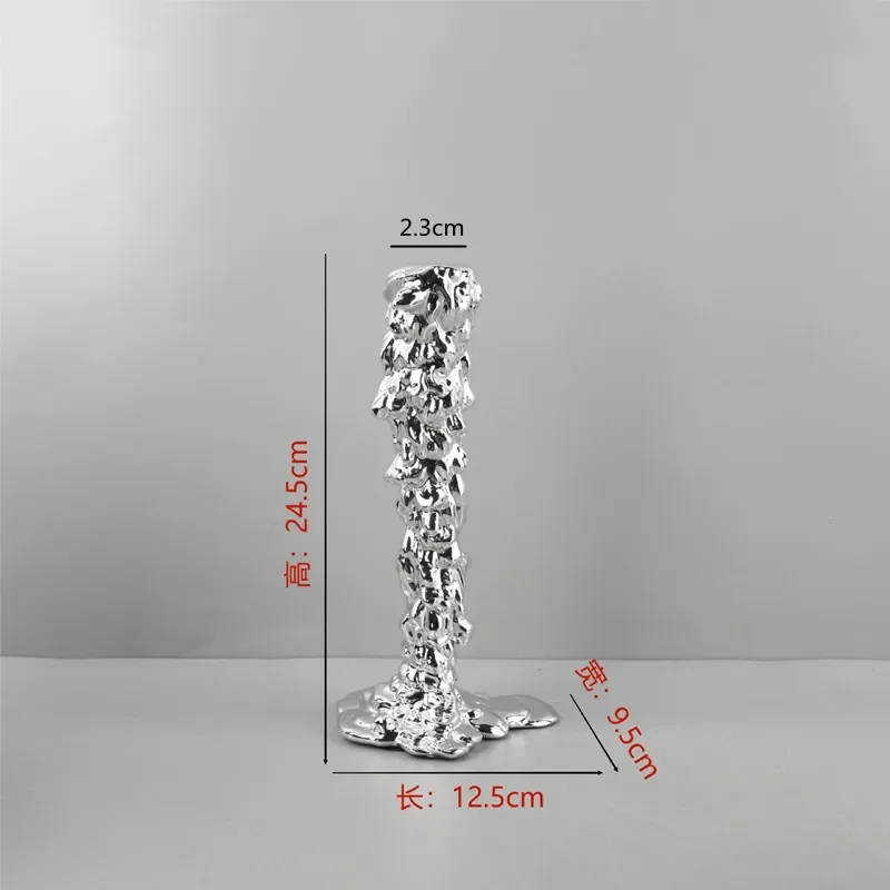 Modern Minimalist Electroplated Silver Resin Candle Holder, Centerpiece of Living Room Dining Table, Home Decoration Ornament