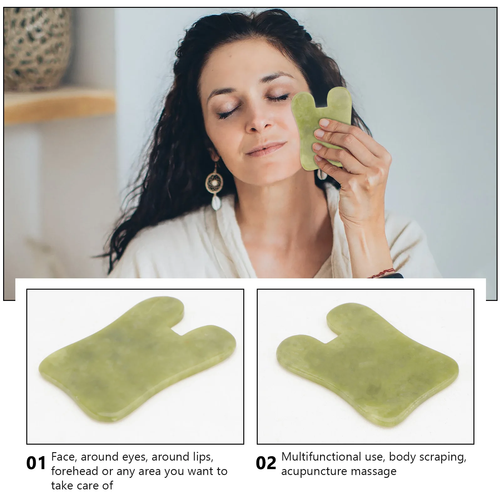 แผ่นขูดหน้าหยก 2 ชิ้น อุปกรณ์นวดหน้าแบบขูด ทนทาน สำหรับดูแลผิวหน้า ช่วยกระตุ้นการไหลเวียนโลหิต