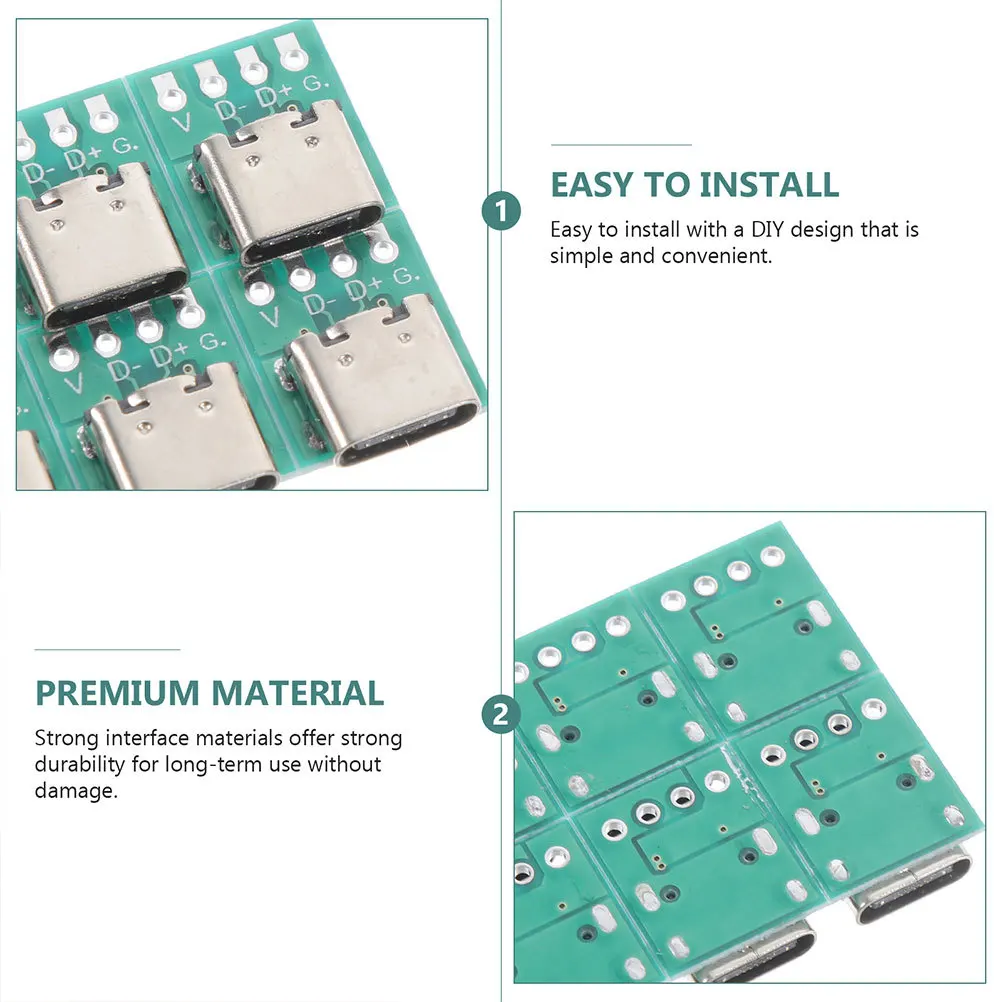 12 Pcs USB Type-C Female Board Connectors PCB Converter for Cable Support Module