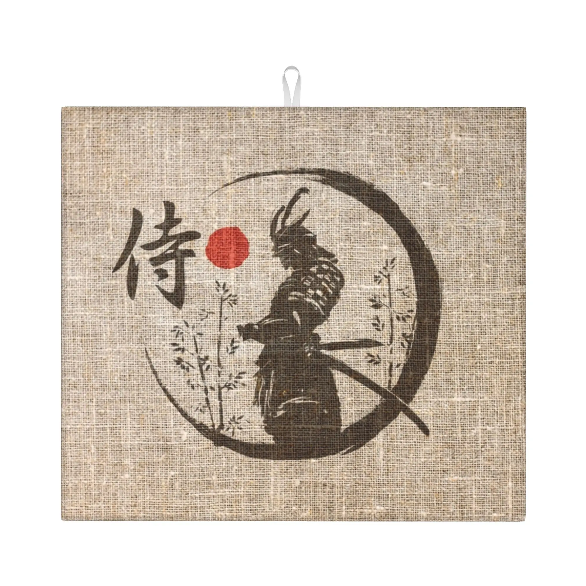 Japanese Samurai Warrior Non Slip Kitchen Counter Protector Mat Barware Tableware Reusable  Bathroom Drying Mat For Kitchen