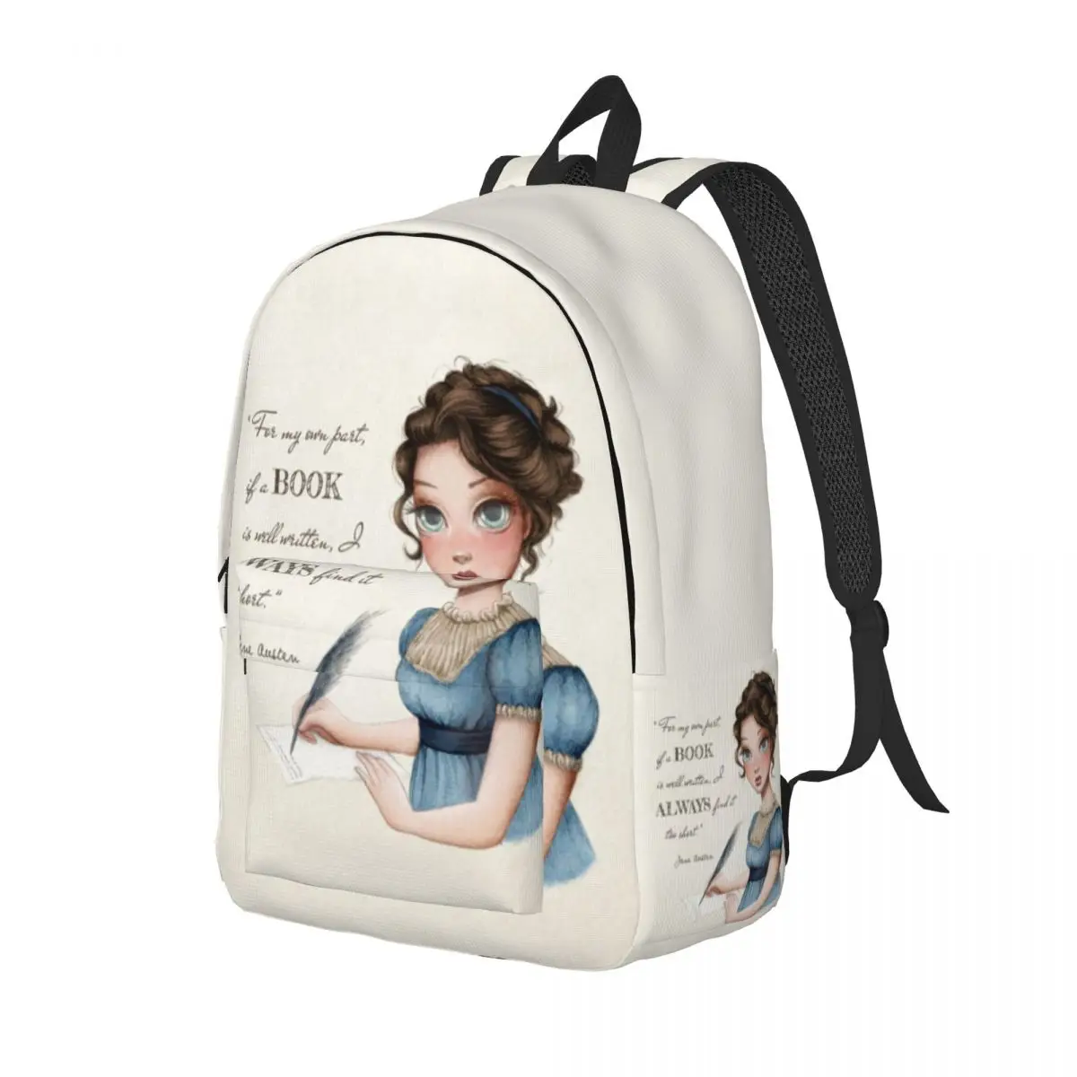 Jane Austen Writing Book Canvas Backpacks for Women Men College School Students Bookbag Fits 15 Inch Laptop Writer Novel Bags