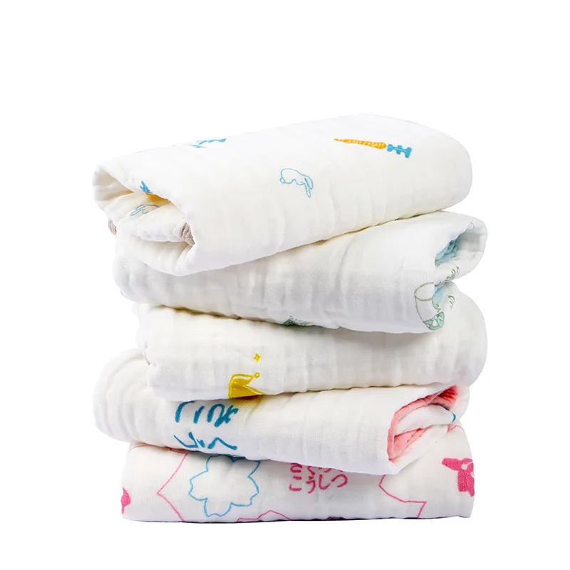 Hot Selling Newborn Baby Square Towel, All Cotton crepe Cloth Face Towel, Pure Cotton Gauze Towel, Cartoon Saliva Towel