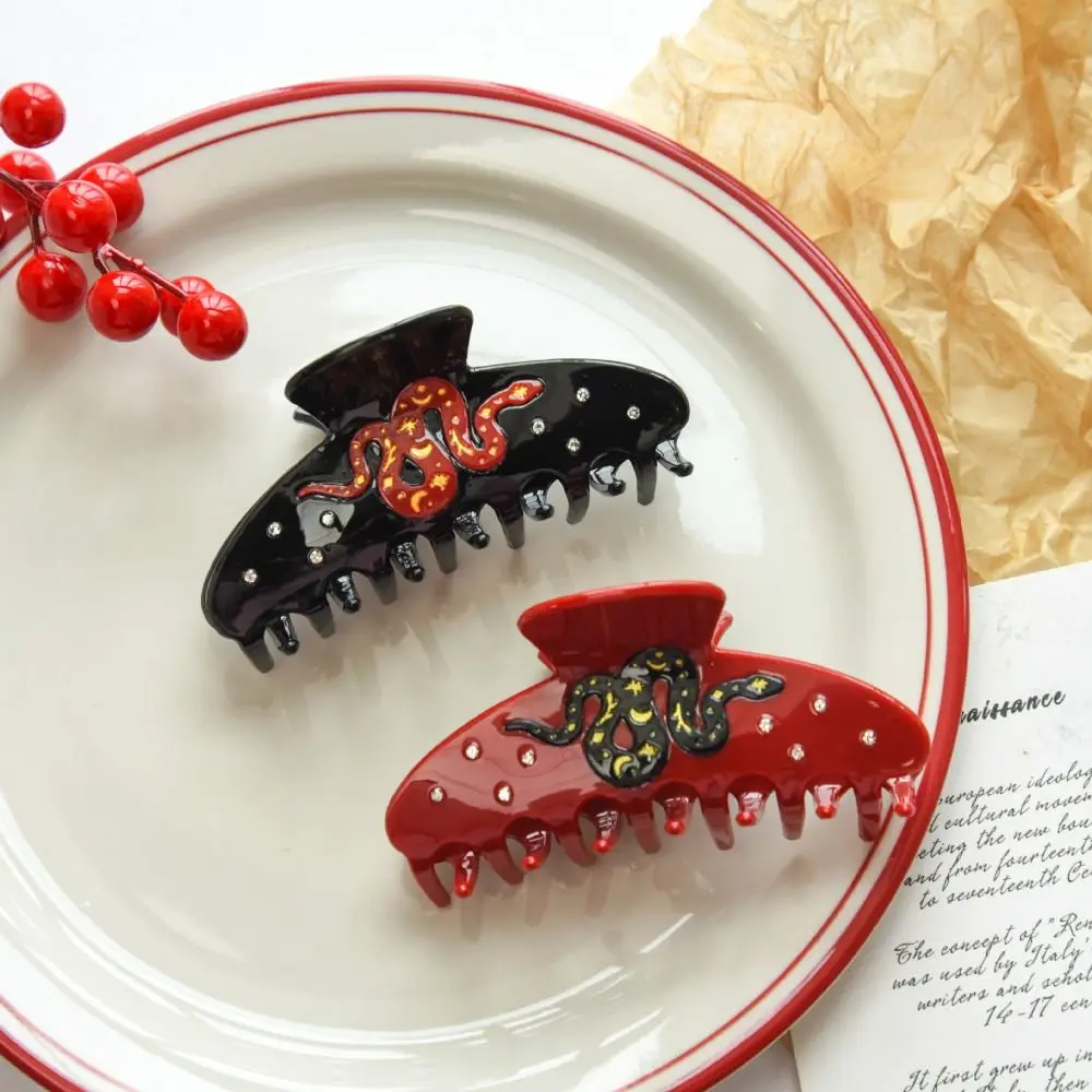 Creative Hairpin Snake Hair Claw Animals Large Acetate Rhinestone Hair Clip Headwear Korean Style Acetic Acid Shark Clip Female