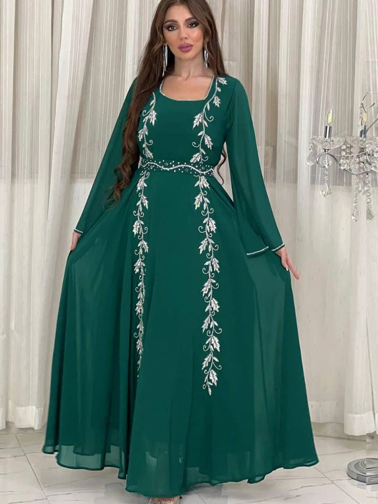 Vestido de fiesta musulmán Eid para mujer, Abaya bordada con lentejuelas, Ramadán, Abayas con cordones, caftán islámico, túnica larga modesta árabe de Dubái, 2024