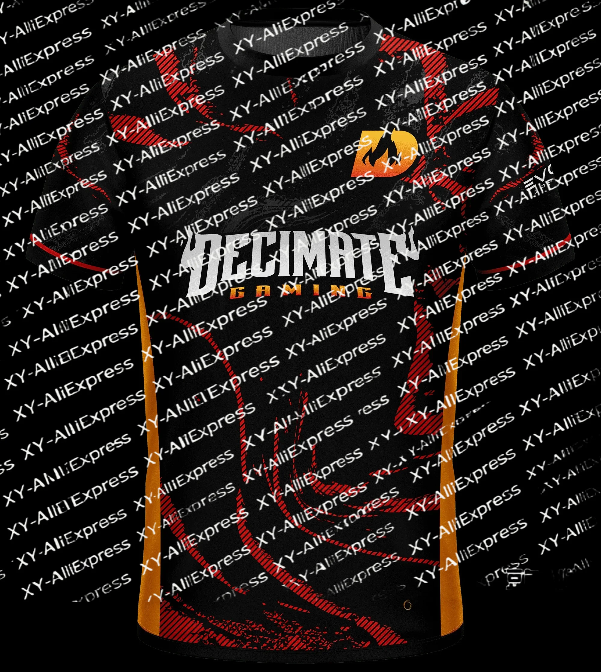 Decimate Gaming Team T-shirt Flame Swirl Texture Full Sublimation Print Quick Dry Men Streetwear Esports Fan Short Sleeve Tee