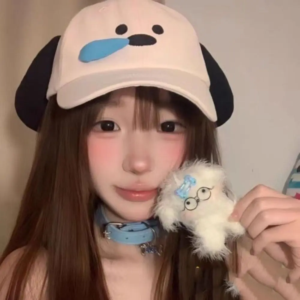 

Kawaii Runny Nose Dog Baseball Cap Korean Style Embroidery Cartoon Sun Hat Dad Hat Y2k Peaked Cap Men