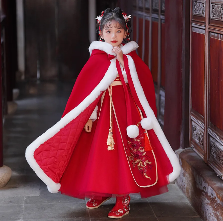 Chinoiserie Child Girl Cape White Elegant Wedding Cloaks Bridal Faux Fur Winter Wedding Accessories Bridal Wraps Bridal Cedding