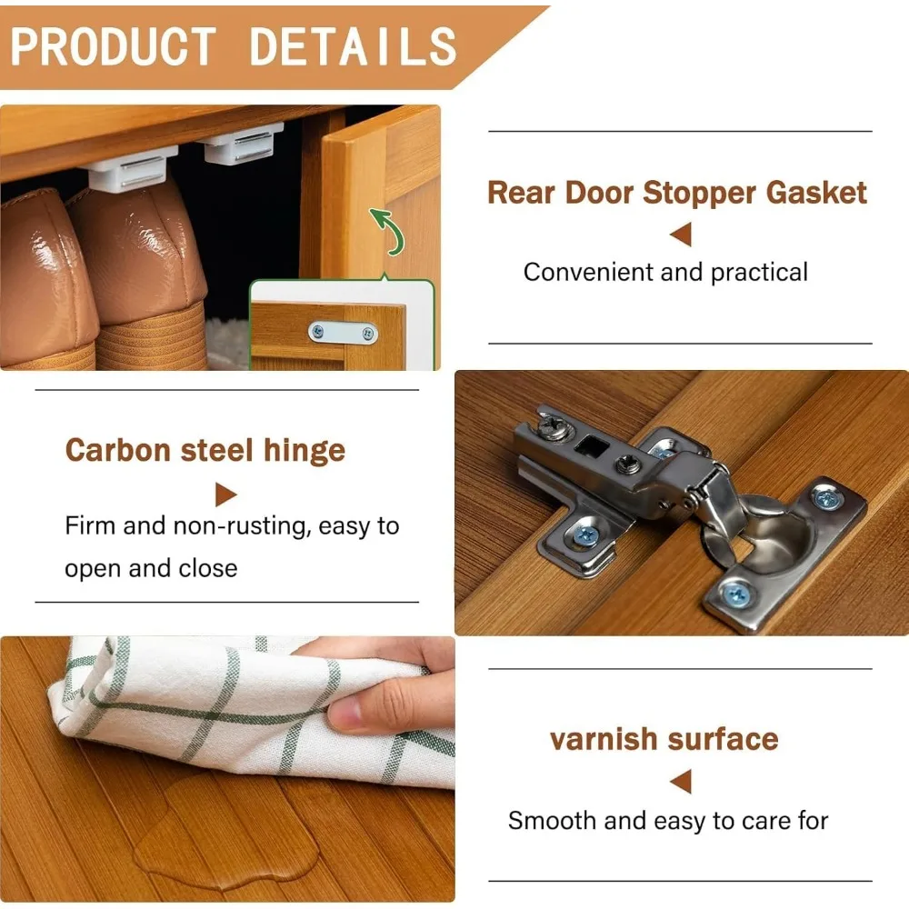 خزانة أحذية كبيرة من الخيزران مكونة من 8 طبقات مع أبواب تتسع لـ 36-40 زوجًا، مثالية لتخزين المدخل وغرفة المعيشة #3