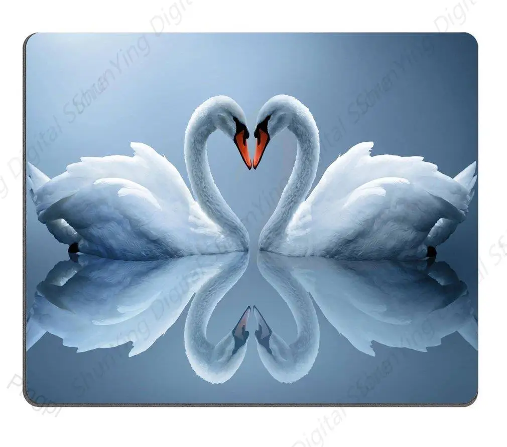 

Love Mouse Pad Gift White Swan Couple Heart Shaped Personalized Design Anti Slip Rubber Computer Game Mouse Pad 25*30cm