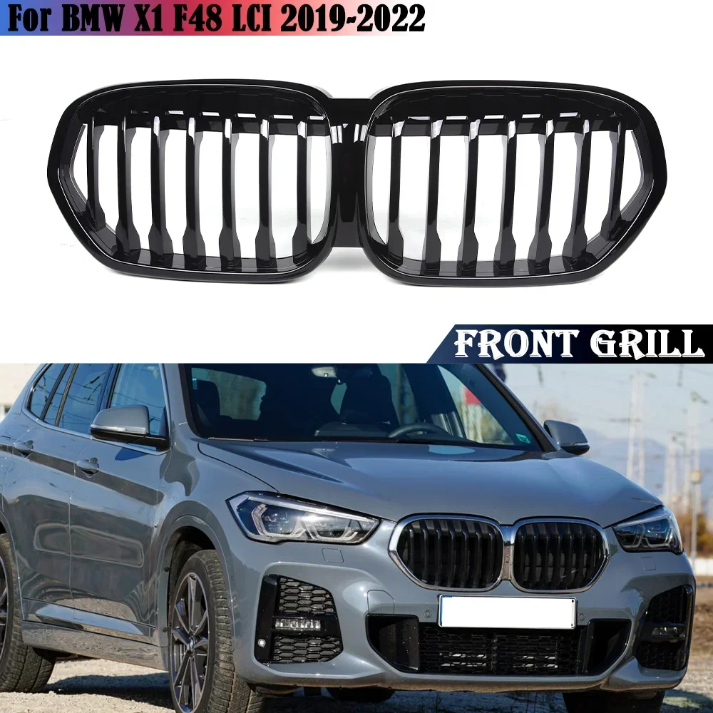 

Car Glossy Black Front Bumper Single 1 Slat Kidney Grilles For BMW X1 F48 2019 2020 2021 2021 2022 Facelifted Car Accessories