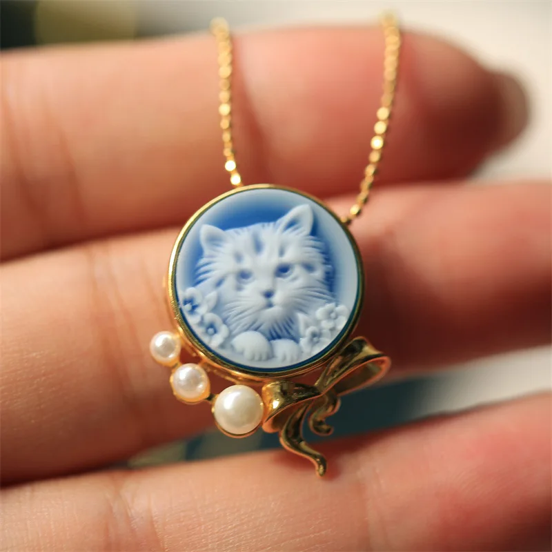 Srebro próby 925 z kamieniem, zawieszka z kotem, agatowa zawieszka z kotem