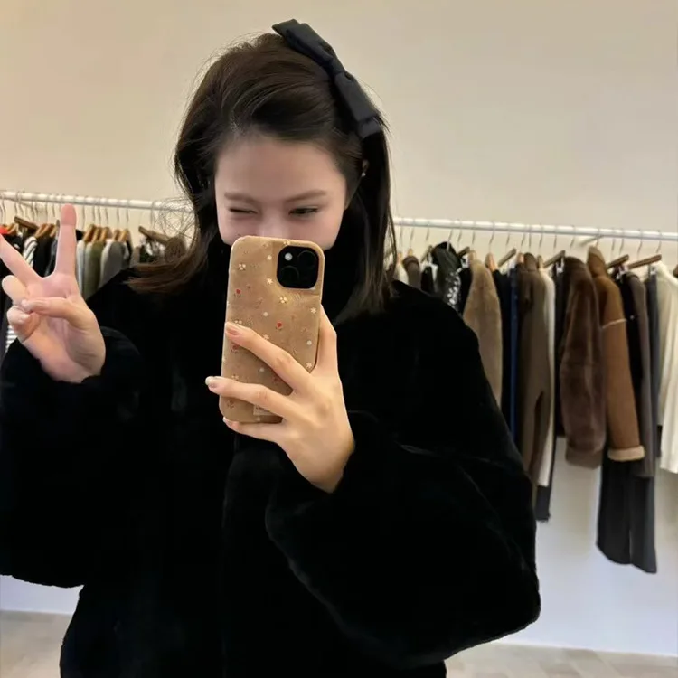 UMI MAO 한국산 렉스 토끼털 코트 여성용 루즈핏 편안한 심플한 청년 스타일 가을 겨울 신상 부드러운 리얼 퍼 자켓