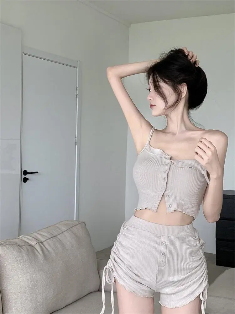 Set Pakaian Musim Panas Hong Kong Sle 2023 Rompi Tali Keinginan Murni Or Baru Set Dua Potong Wanita Kasual Pelangsing