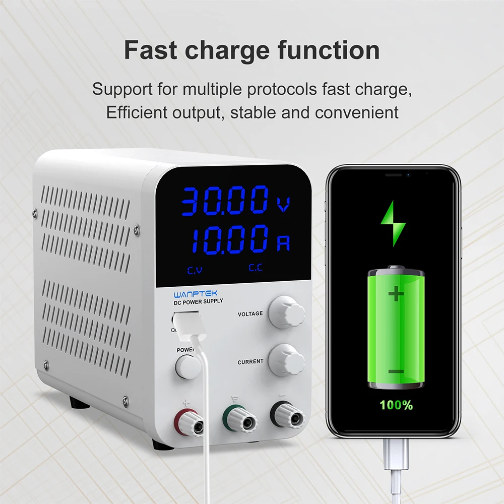 Wanptek Adjustable DC power supply 30V 5A 10A Digital Lab Bench Power Source Stabilized Power source Voltage Regulator Switch