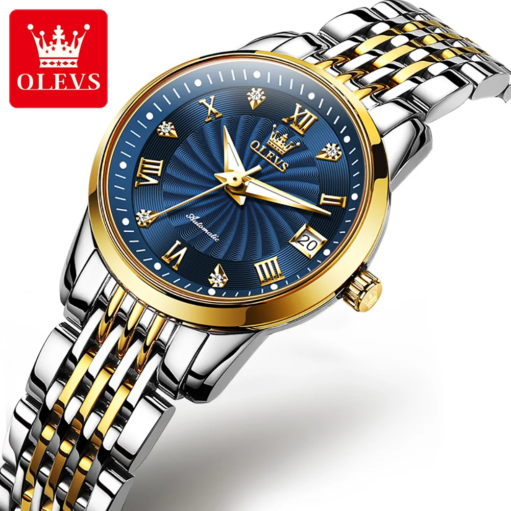 OLEVS-Montre-bracelet automatique mécanique pour femme, montre d'affaires étanche, bracelet en acier inoxydable, montres en diamant, 6630