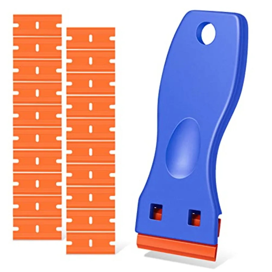 

Plastic Razor Blade Scraper, Scraper Tool with 20 PCS Plastic Razor Blades for Removing Labels Adhesive Decals Sticker from Win