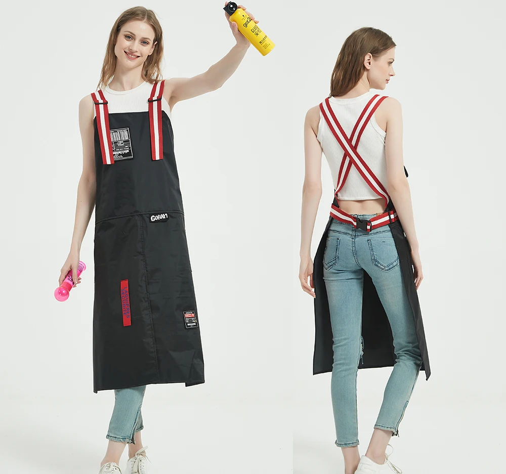 Long Waterproof Apron for Hairdresser, Adjustable Work Clothes, Fashionable Nylon Apron, Coffee Shop, Hairdresser, Nail Salon