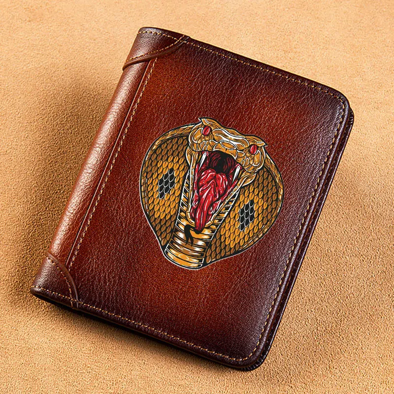 

High Quality Genuine Leather Men Wallets Dangerous Snake Printing Short Card Holder Purse Luxury Brand Male Wallet