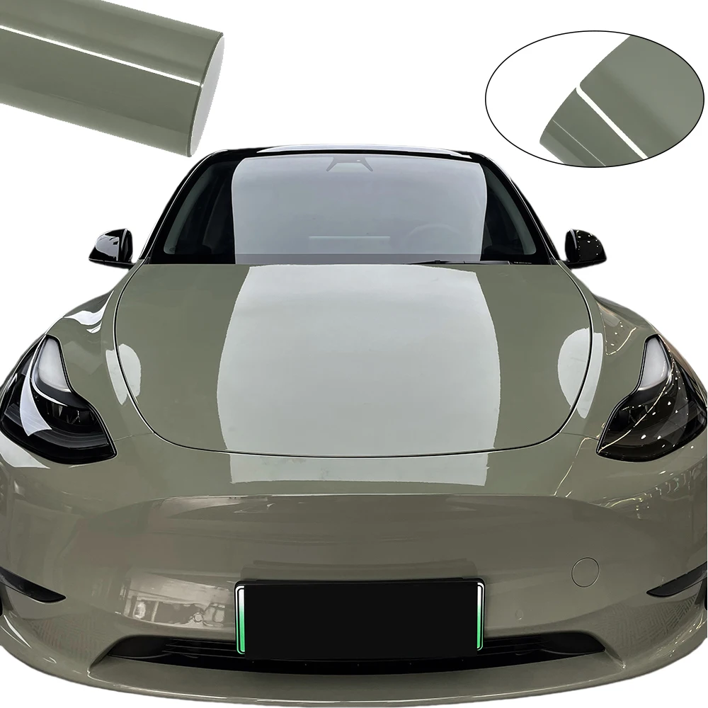 

1.52mX1/3/17m Green Vinyl Roll Glossy Khaki Green Wrap PET Car Truck Body Vehicle Wrapping Film Decal Sheet with Air Release