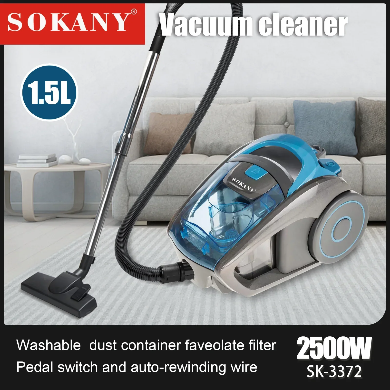 

Houselin 2500W Bagless Canister Vacuum Cleaner, Multi-Cyclonic Filtration, Corded Vacuum for Hard Floors, Carpets, Pet Hair