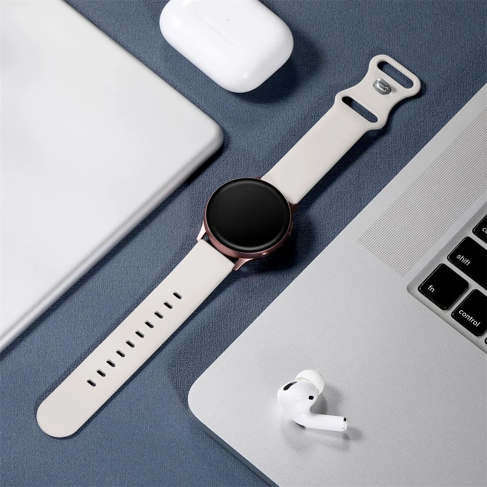 Pulseira de relógio de silicone macia para Samsung Galaxy Watch, pulseira esportiva, 6-5 Pro, 4 Classic, Active 2, Huawei GT, 4-3-2 e-Pro, 22mm, 20mm