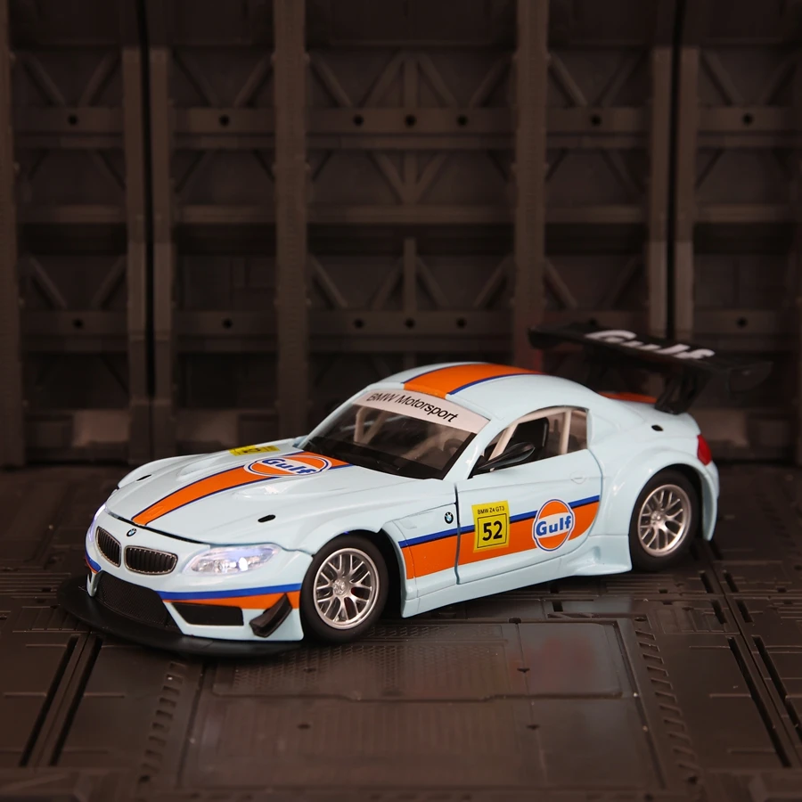 

CCA 1:24 BMW Z4 GT3 Gulf Oil Edition Alloy Rally Racing Model Car Decoration Door and Hood can open acousto-optic toys