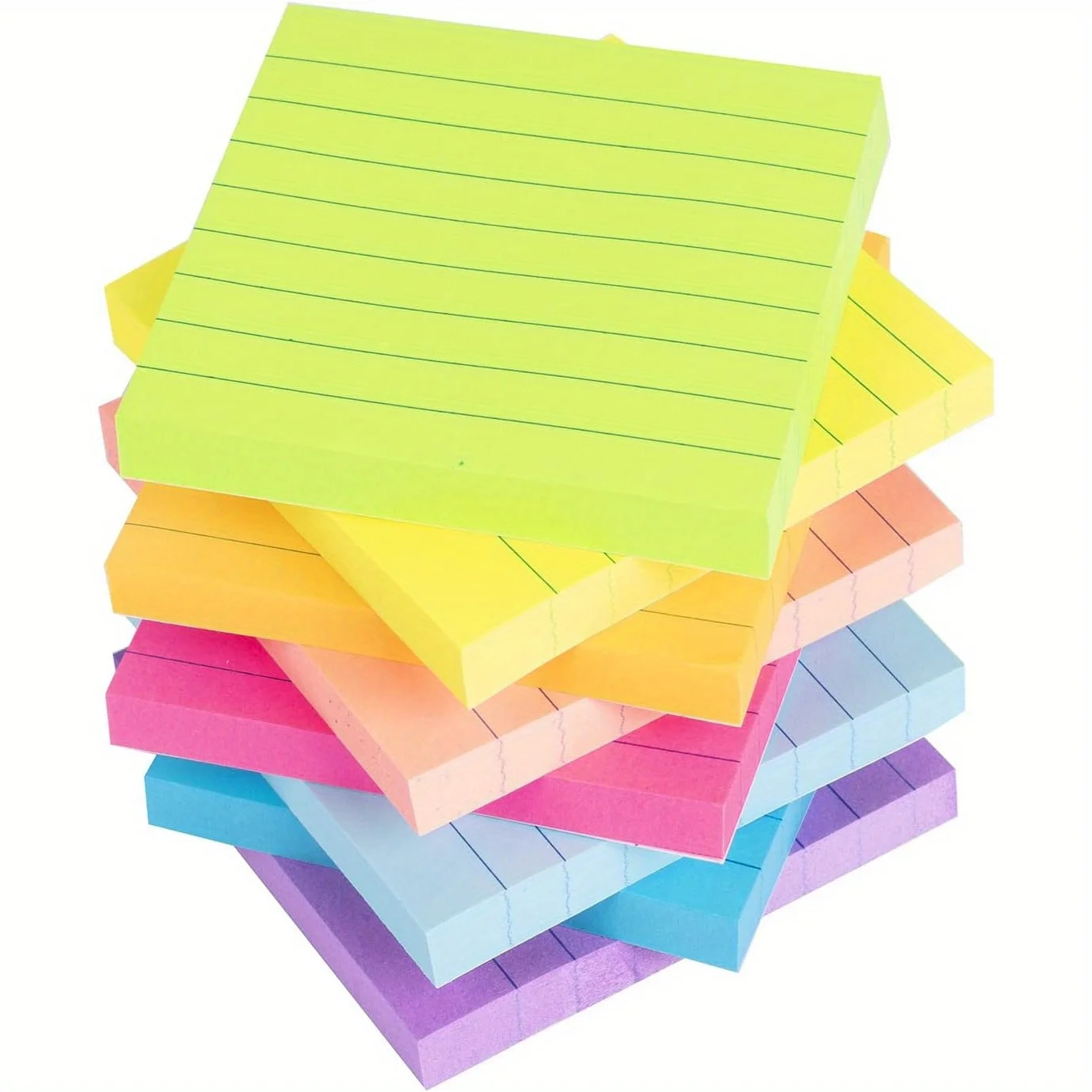 8 Pcs Lined Sticky Notes 3x3 in Bright Ruled Post Stickies Colorful Super Sticking Power Memo Pads,45 Sheets/pad