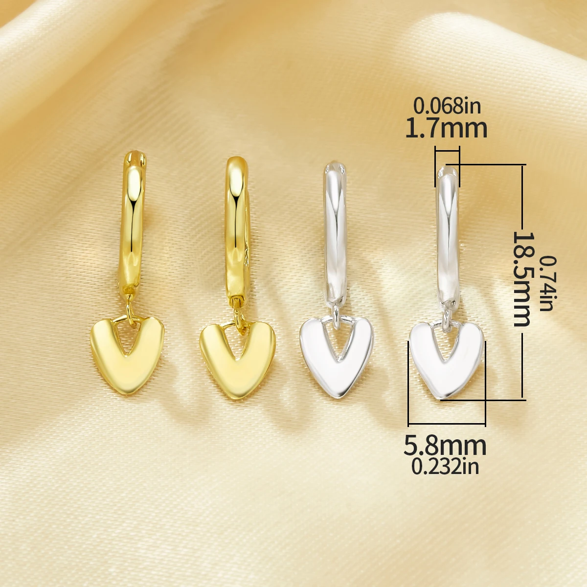 1Pair Heart Hoop Earrings Settings,Solid 925 Sterling Silver Gold Plated Earrings,Simple Heart Earrings,DIY Earring 6370015