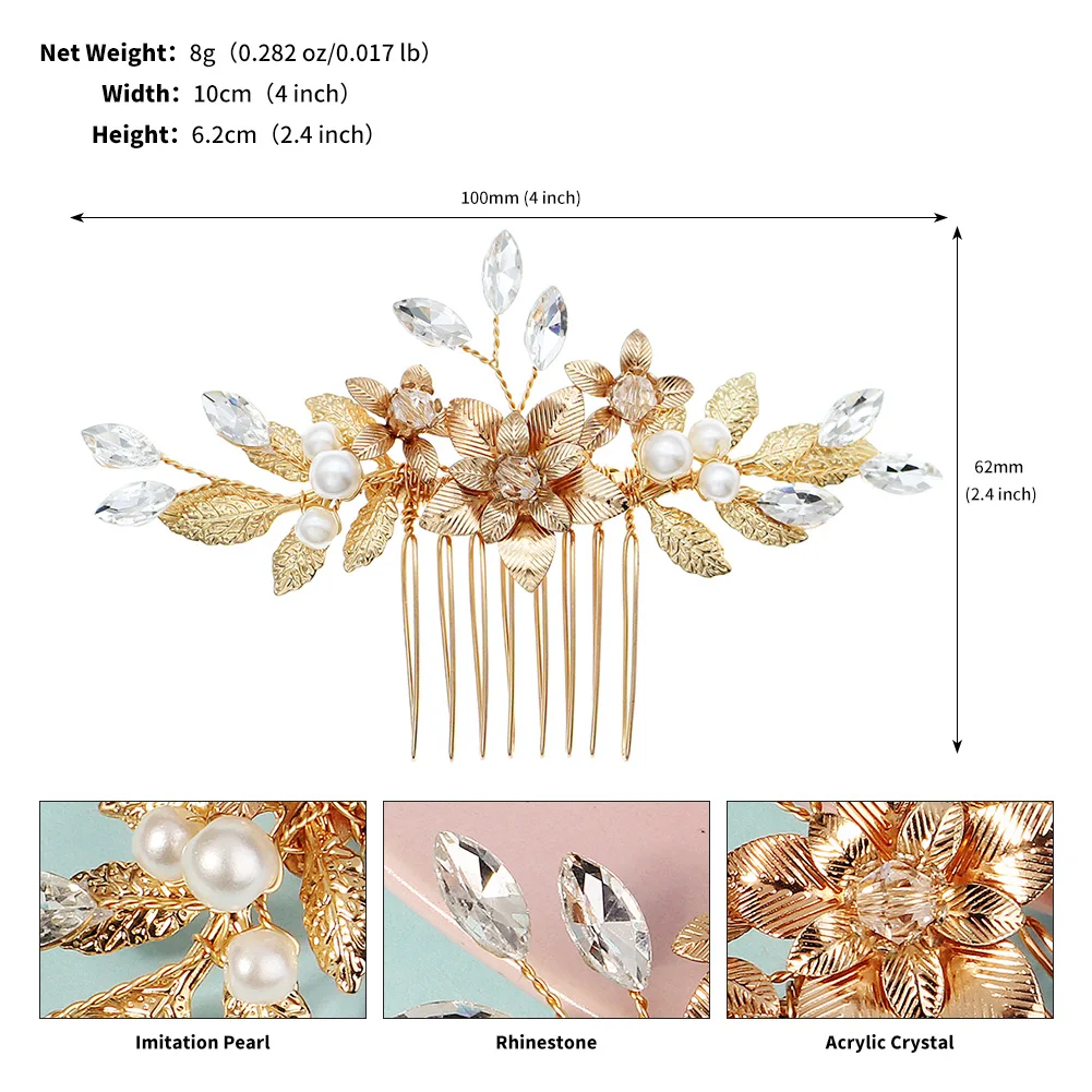 Neueste Gold handgemachte Perle Blume Haarkamm schöne Strass Haarspange Braut Kopfschmuck Hochzeit Zubehör – Detail 25