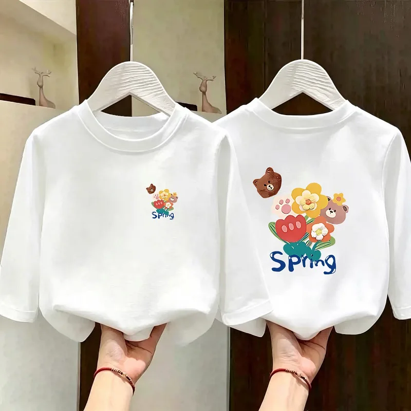 Girls' long-sleeved bottoming shirt spring and autumn new style 2026 style round neck medium and large children's cartoon baby T