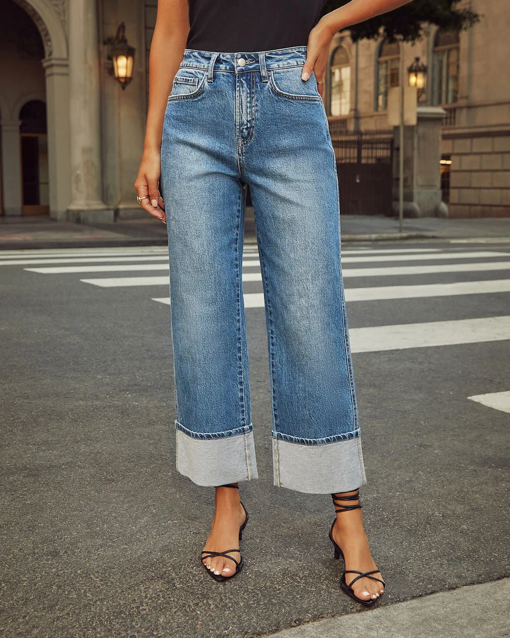 

Y2K Womens Stretch Straight Leg Jeans European American Spring Retro Rolled Edge High Waisted Pants