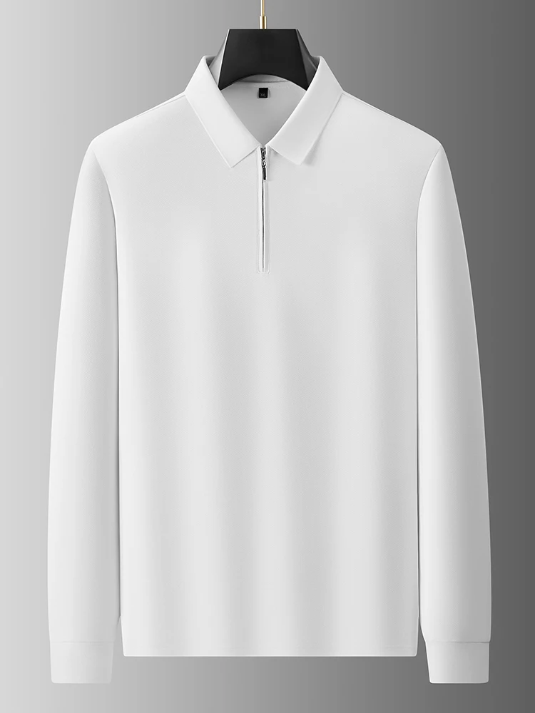 

Мужская рубашка больших размеров с длинным рукавом, повседневная, с отложным воротником, на молнии, однотонная, весна-осень, деловой повседневный стиль, хлопковая футболка