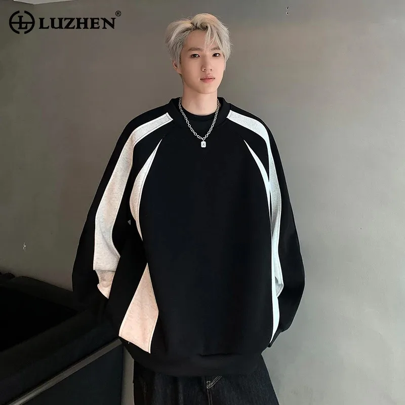 

LUZHEN Color Contrast Splicing Design Loose Round Neck Casual T-shirts Men's 2025 Spring Fashion Handsome Korean Clothes JY3377