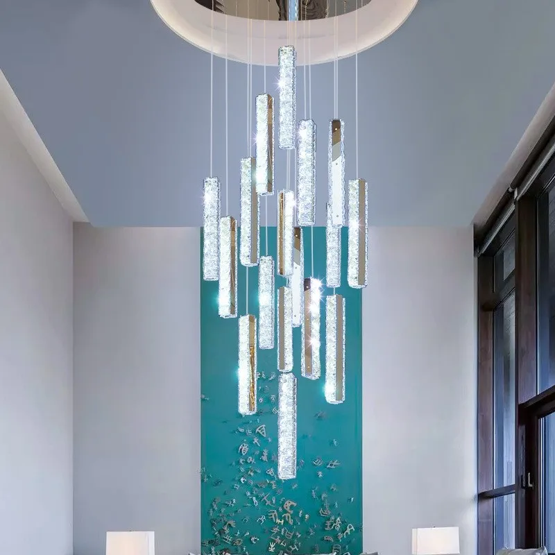 Parlor Villa hall deco Crystal Chandelier LED light for Home Hotal large staircase lighting fixture spiral LED pendant lamps