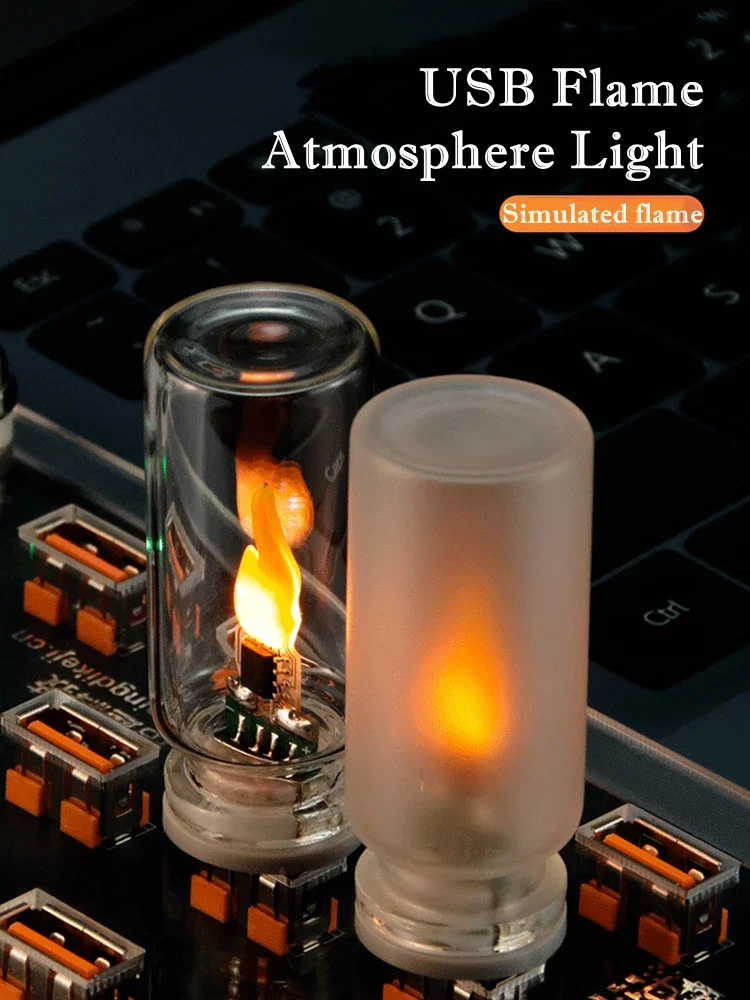 Lampka nocna LED z efektem migoczącego płomienia, sterowana dotykowo przez USB DC5V, z przezroczystym i matowym szkłem, imitująca świecę, do samochodu, domu, dekoracyjne oświetlenie tworzące — 2