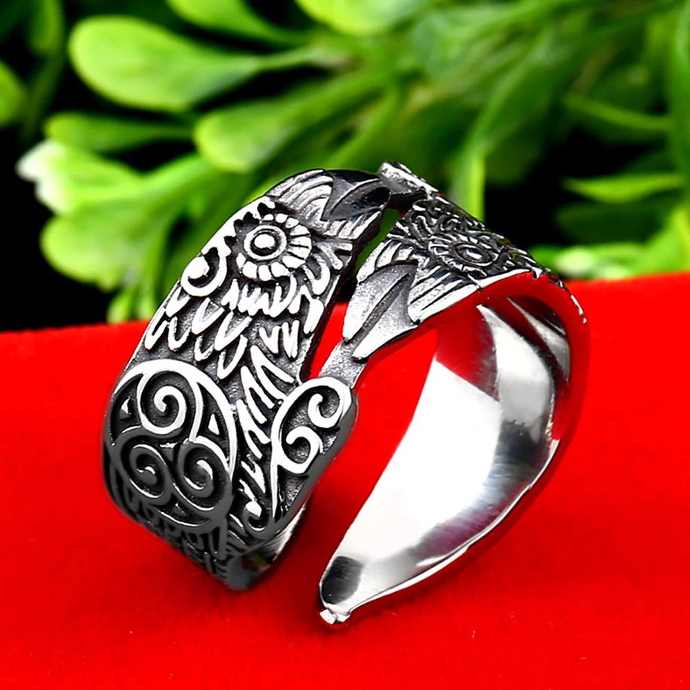 Anillo Vintage vikingo Odin Crow para hombre, anillo abierto nórdico vikingo de acero inoxidable, anillo con nudo Celtics, amuleto de motorista, regalo de joyería de cuervo