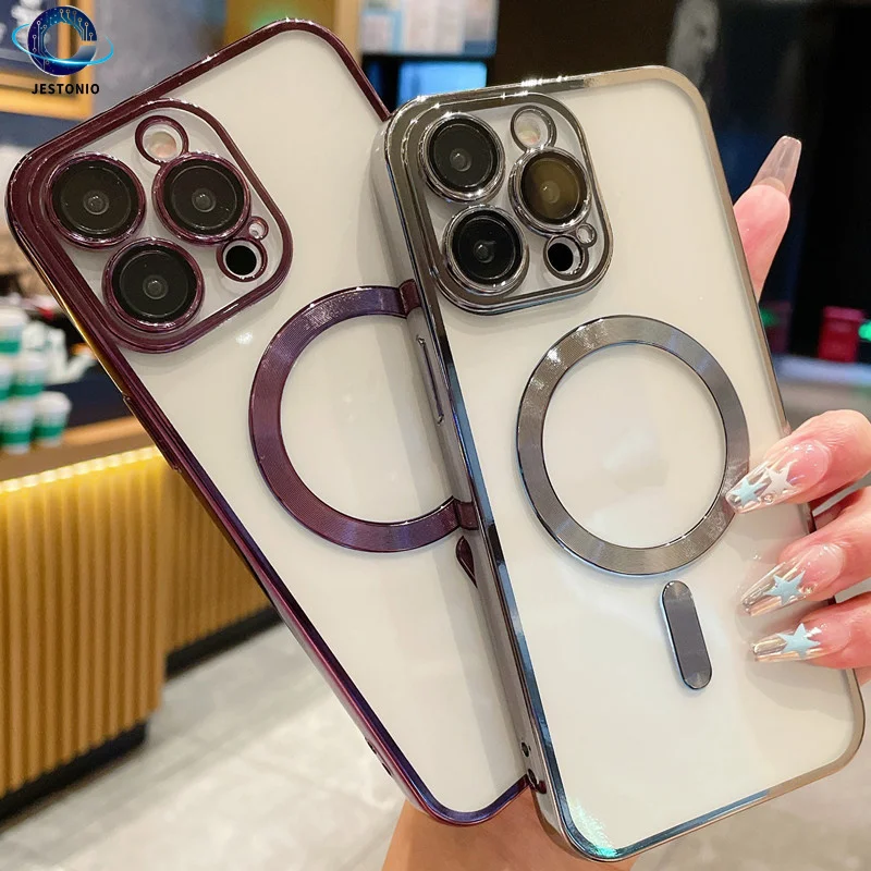 高級感あふれる電気メッキ加工 マグセーフ対応 ワイヤレス充電対応 iPhone 11/12/13/14/15/16 Pro Max/16 Plus用 シリコン製耐衝撃カバー