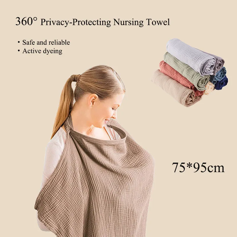 

75*95cm Mother Breastfeeding Cover Muslin Cotton Nursing Cover Adjustable Protecting privacy feeding cloth with Arch Neckline