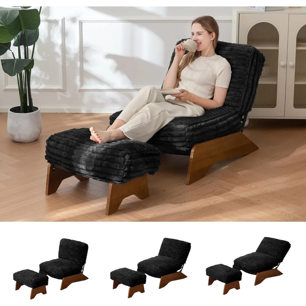 

Modern Adjustable Accent Chair with Ottoman, Upholstered Living Room Chair with Footrest Set, Soft Reclining Lounge for Bedroom